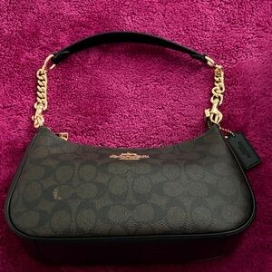 Coach Dark Brown Shoulder Bag with Gold Chain